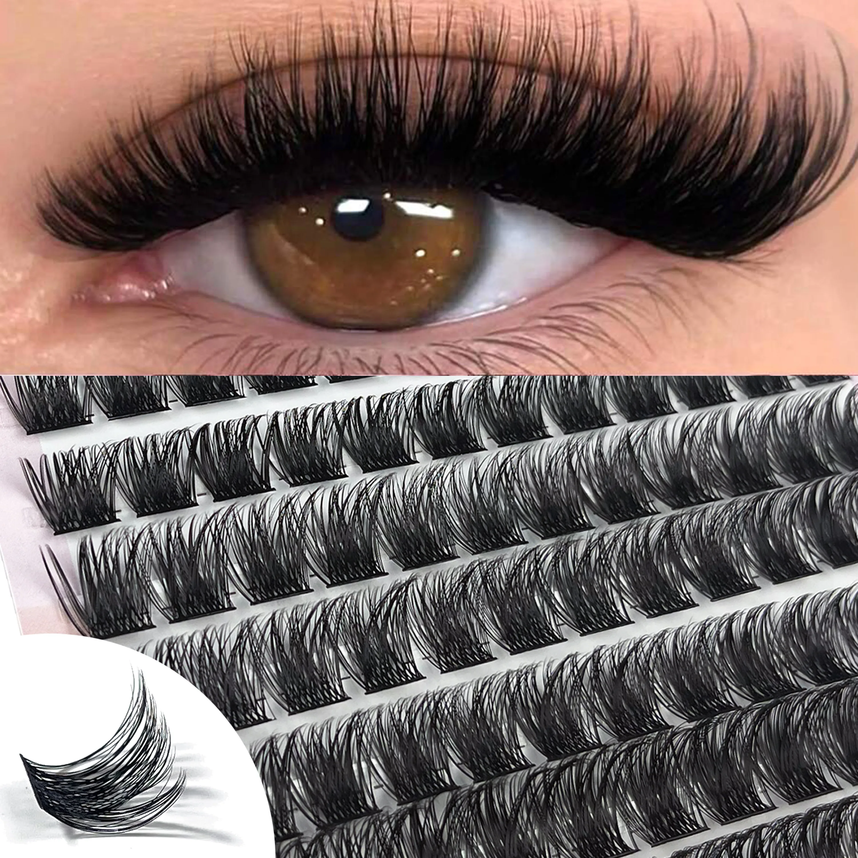 10 file Ciglia individuali Cluster D Curl 8-14mm Lunghezza mista Ciglia segmentate sottili naturali Strumento per trucco estensione ciglia fai da te