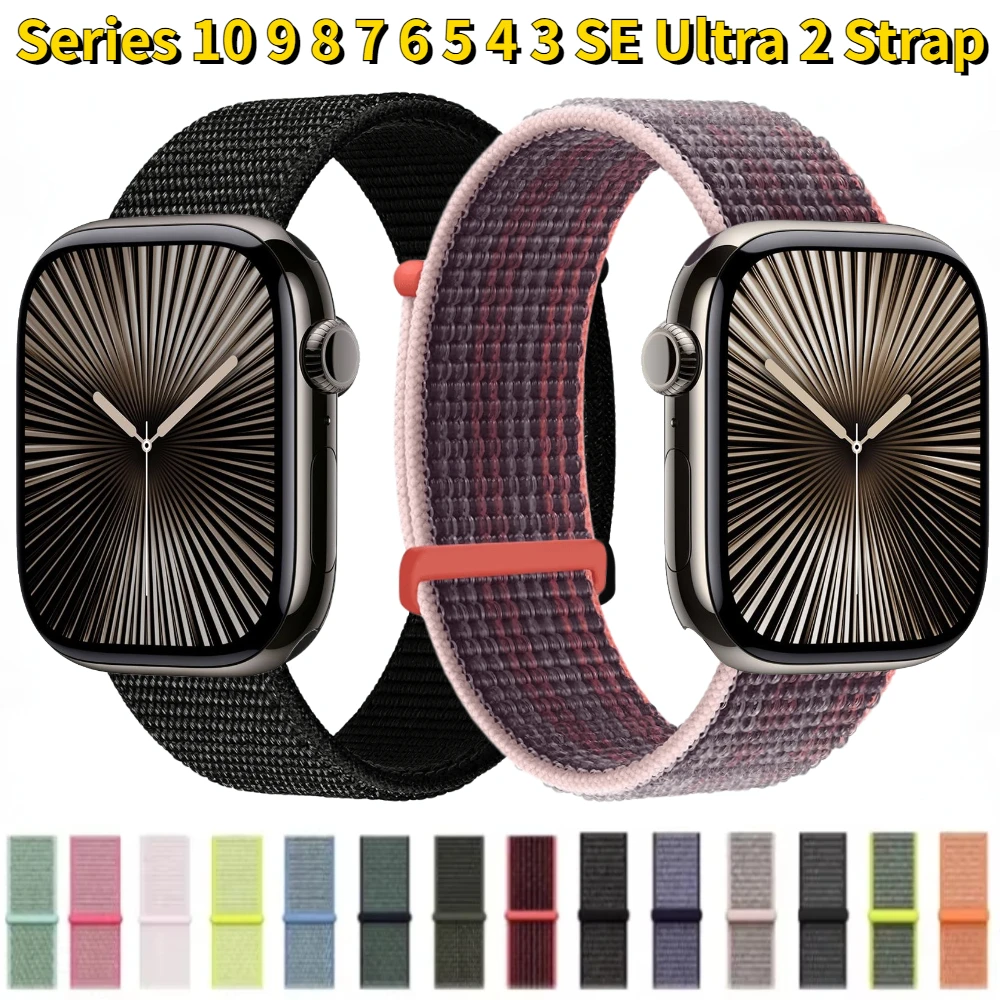 

Nylon Braided Loop Strap For Apple Watch 10 42mm 46mm 9 8 7 45mm 41mm Band Ultra 2 49mm Sports Bracelet iWatch 6 5 4 SE Correa