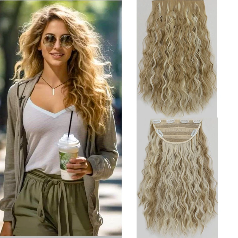 

H&STAR 18Inch Synthetic Clip In Hair Extensions Set Wavy Curly Hair Extension Hairpieces For Women Girls Daily Use