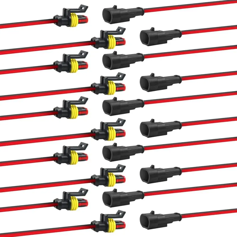 10 Pack 2 Pin Way Car Waterproof Electrical Connector Plug, AWG Waterproof Wire 1.5mm Series Terminal Connector