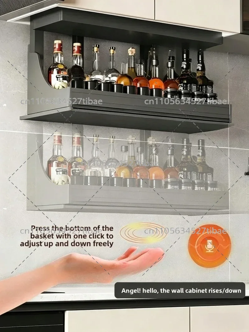 Kitchen Cabinet Lift Basket Electric Pull Down Storage Rack Intelligent Voice Control Automatic Drop Down Organizer