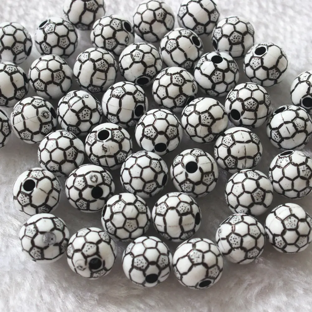 60Pcs Football Beads Acrylic DIY Craft Beads One Color 10Mm Kids Jewelry Making Necklace Bracelet Accessories Educational Set