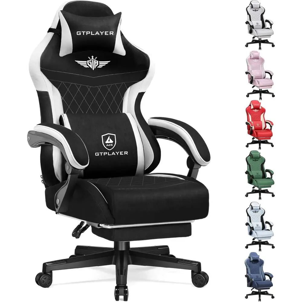Ergonomic High-Back Gaming Chair with Lumbar Support for Big and Tall Adults, Fabric Black