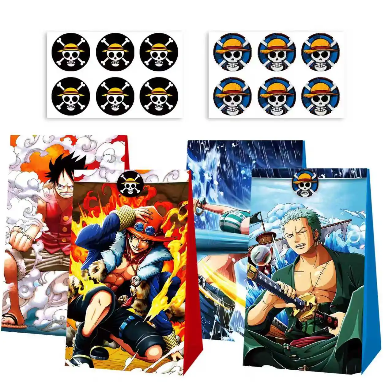 12/24PCS One Piece Party Gift Bags, Anime-Themed Gift Bags with Stickers, Fan Birthday Party Supplies Candy Gift Bags