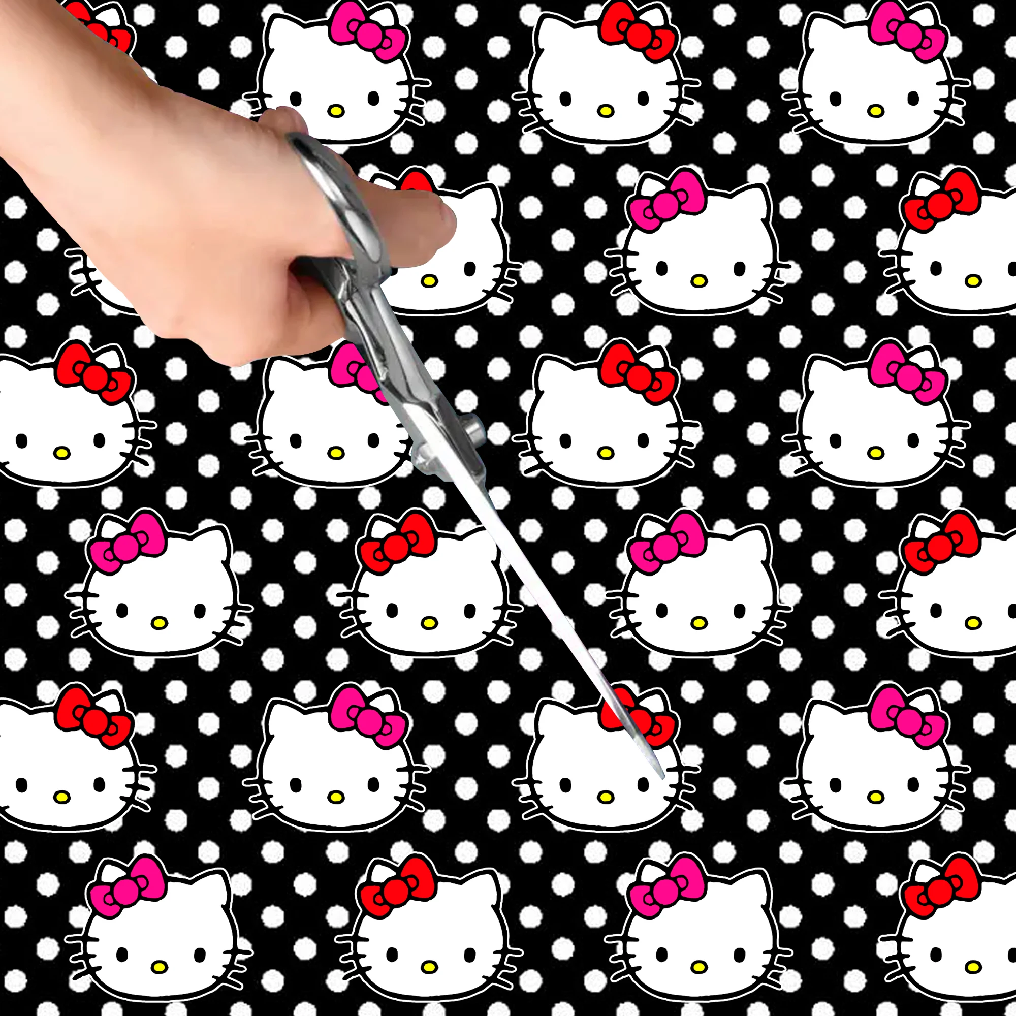 

Pre-cut 1pc Black Background Hello Kitty Dot Quilting 100% Cotton Fabric - 57x19.68 Inch Pre-Cut Craft Fabric