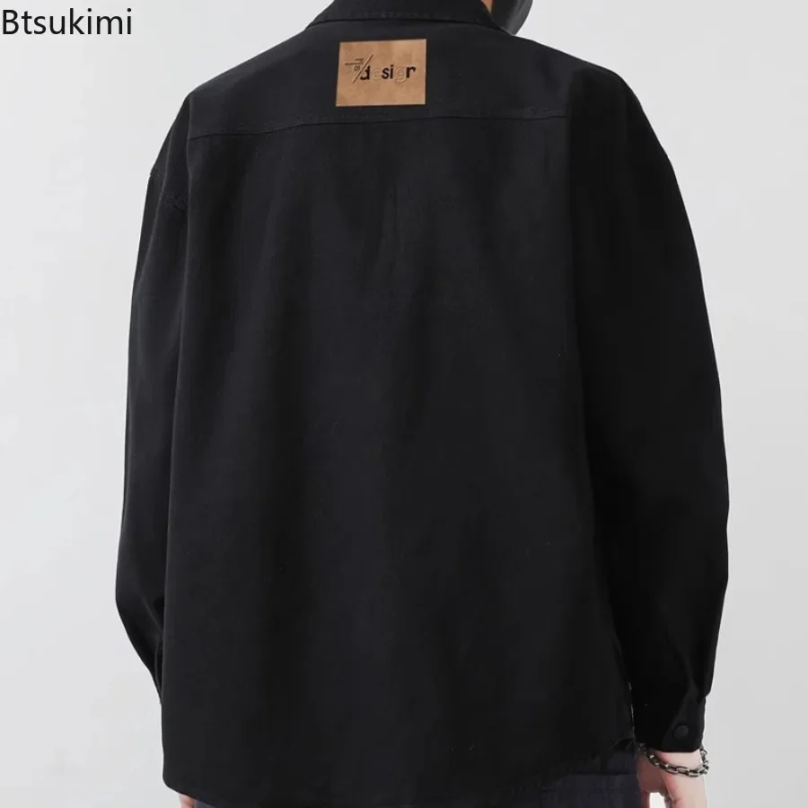 New 2026 Men's Workwear Shirt Jacket Loose Casual Spring and Autumn Fashion Japanese Retro Cotton Solid Color Cardigan Shirts