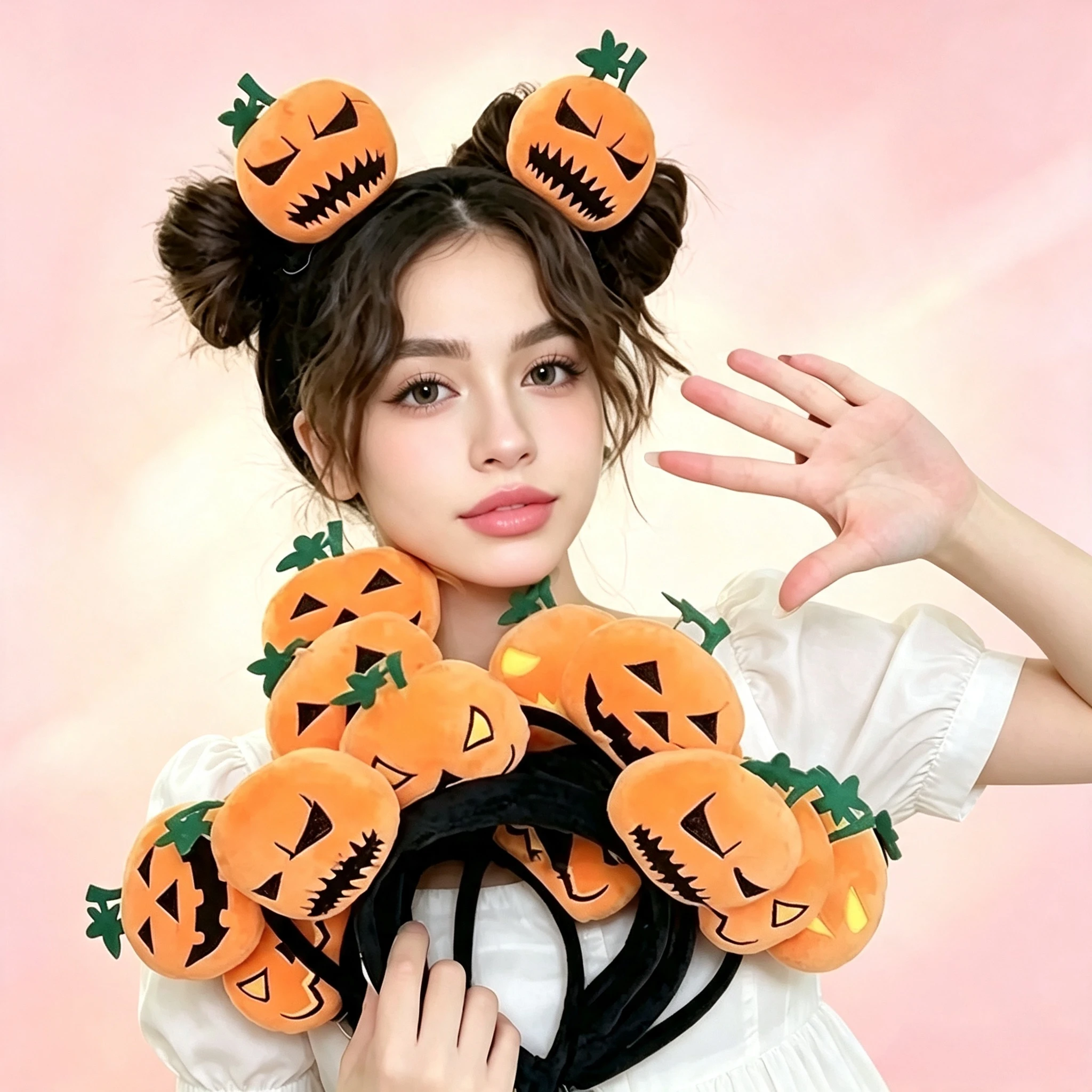 1-20PCS Halloween Funny Hair Bands Cos Pumpkin Headband Headwear Girl Prank Hair Clip Cute Elf Hair Clip Decoration