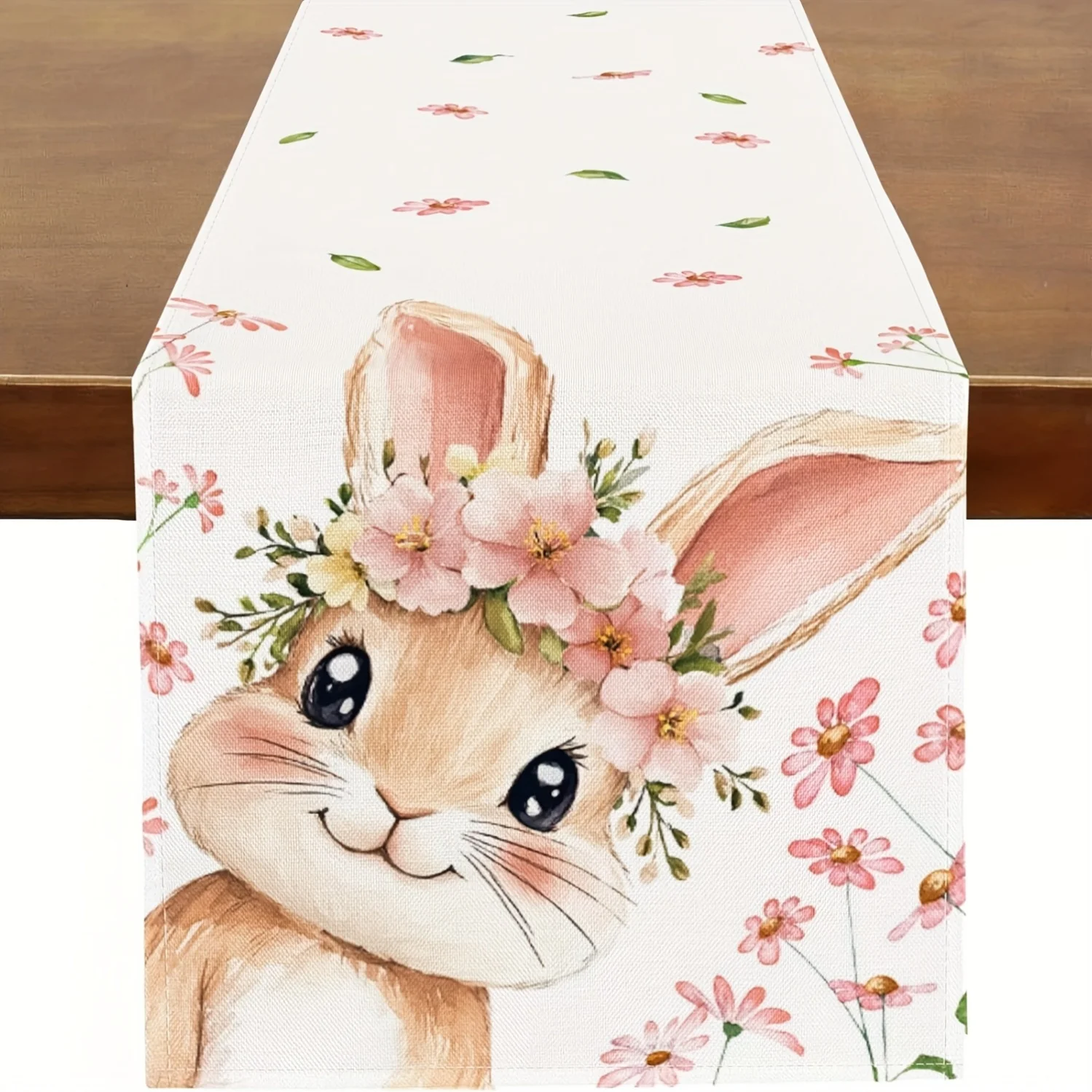 Easter Theme Table Runner with Rabbit & Floral Print Home Dining Room Decor