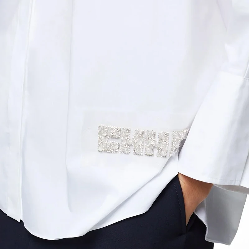 Leisure Women Shirts Button Rhinestone lady shirts 2024 fashion Versatile Loose Tops Autumn Winter Business Office Female Blouse