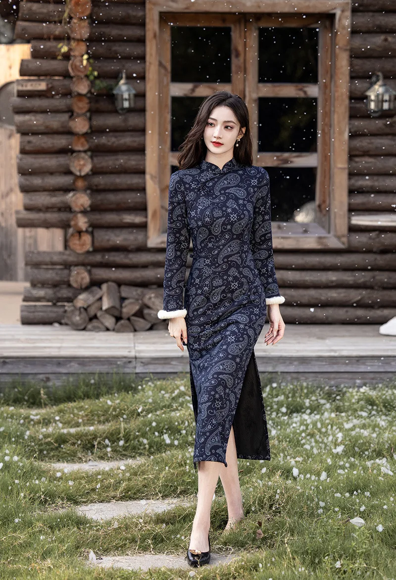 Yourqipao الصينية التقليدية شيونغسام بأكمام طويلة 2026 فستان سهرة تشيباو الشتوي للنساء #6