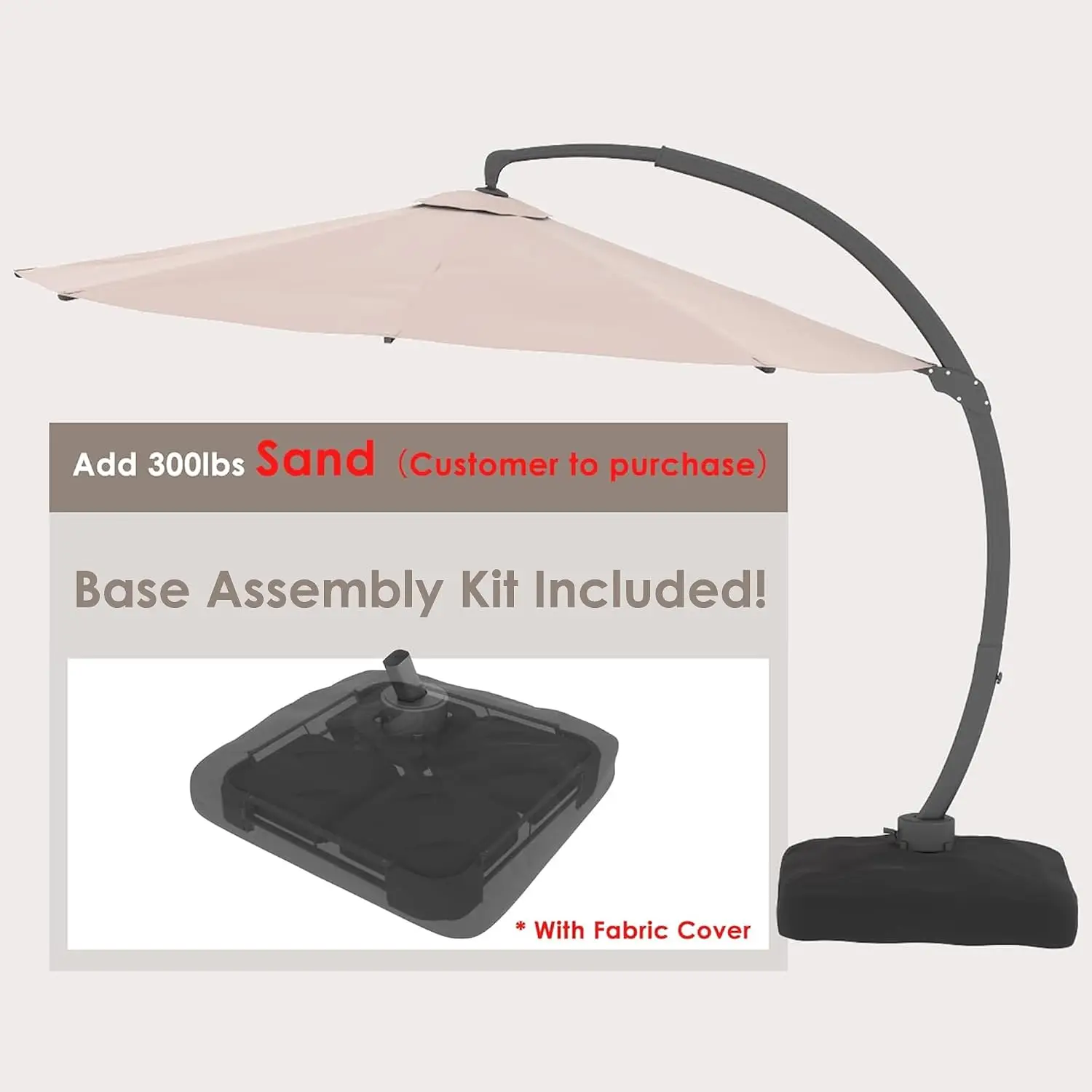 12FT Cantilever Patio Umbrella With Base Included For Pool,Garden(Khaki), Custom