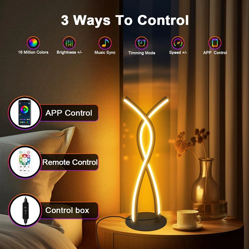 AT51-LED Table Lamp RGBIC+W Color Changing Dimmable With Remote Music Sync Smart Bluetooth APP Control Bedroom Night Light
