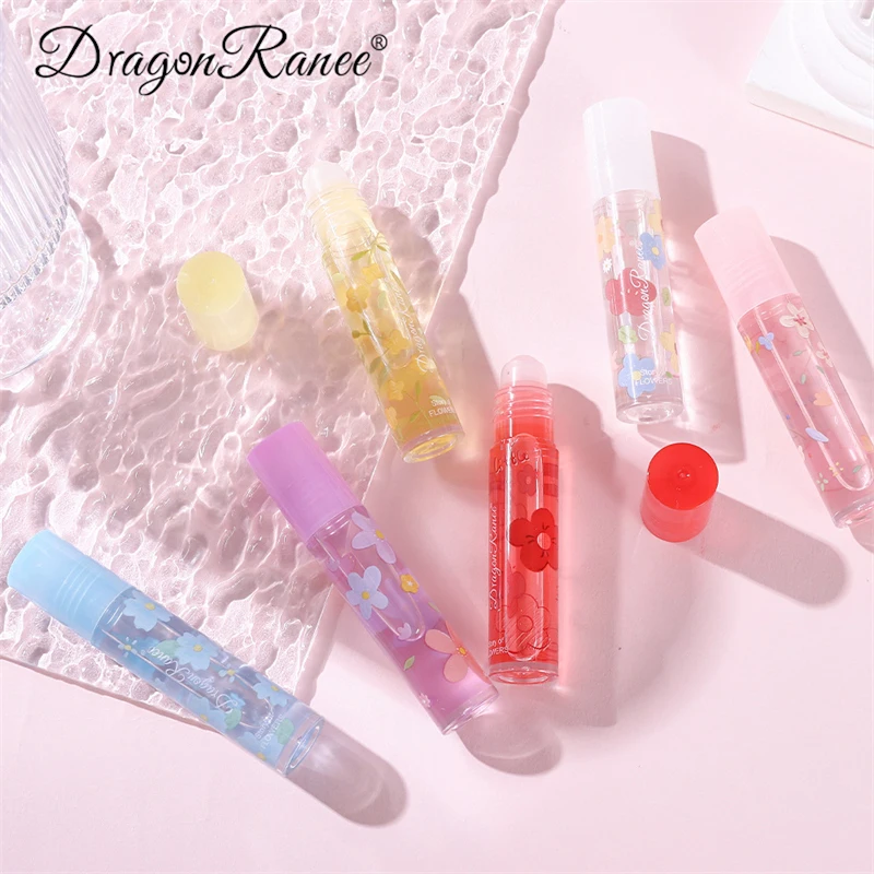 Flower Roll-on Lip Balm Fresh Peach Lipgloss Moisturizing Transparent Lip Oil Long Lasting Hydrating Lip Gloss Lip Care Makeup