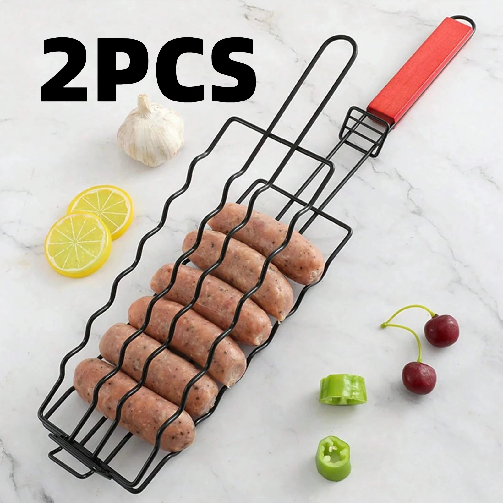 2 Pinzas para Salchichas con Mango Resistente al Calor, Utensilio de Cocina para Barbacoa, Pinza para Pescado Antiadherente, para Acampar, Jardín, Fiesta al Aire Libre