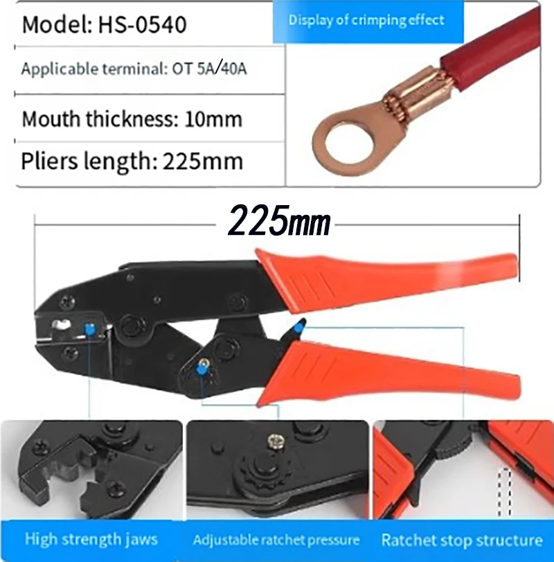 OT Draht Crimpzange OT Offene Draht Nase Terminal Crimpzange HS-2030 HS-0560 3A 5A 10A 20A 30A 40A 50A 60A – Detail 5