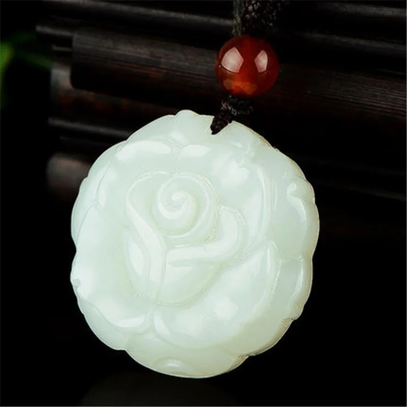 Factory Nanyang Jade Market Direct Supply Rose Pendant Natural Xinjiang Hetian Jade White Jade Flower Jade Pendant