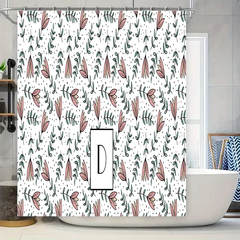 

Pink Greenery Shower Curtain Pattern Floral Design for Bathroom Decor with Letter Monogram D Logo PrintModern Home Decoration Wa