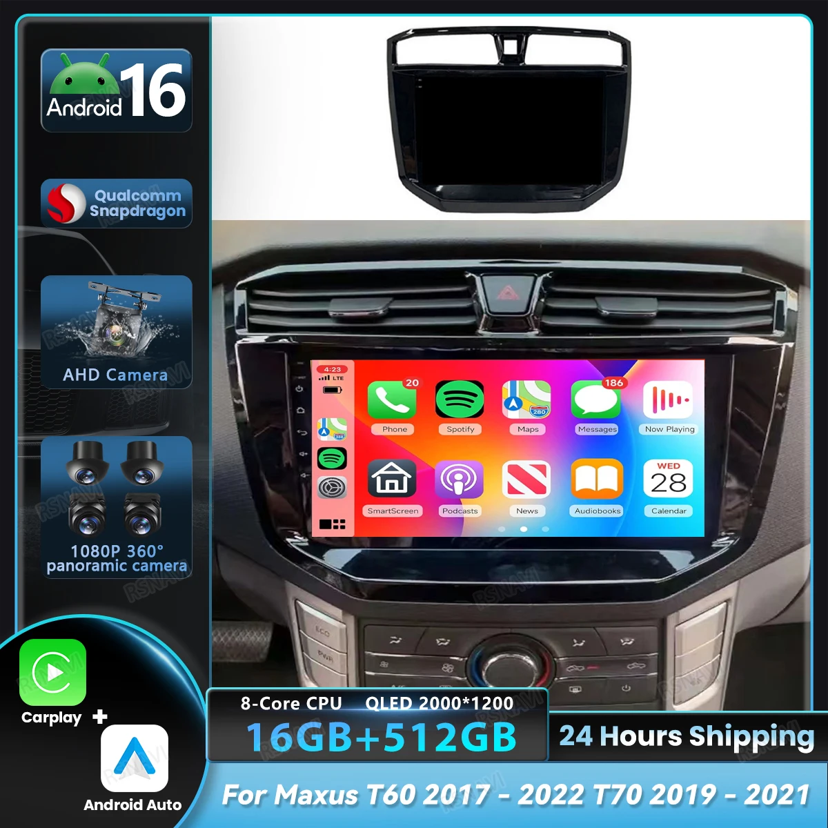 Android 16 Car Radio Carplay Auto For Maxus T60 2017 - 2022 T70 2019 - 2021 Navigation WIFI+4G BT Video Player Stereo Multimedia