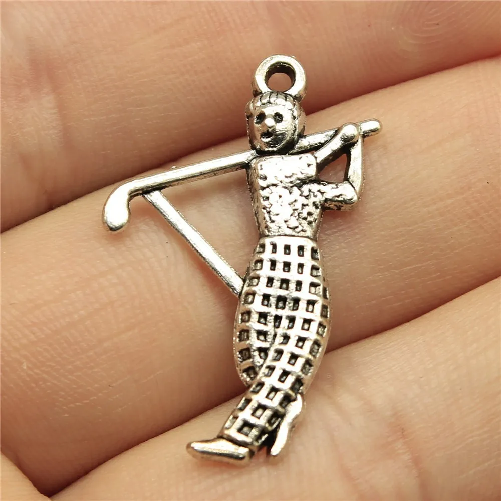 20pcs 31x20mm(1.22x0.79inch) Antique Silver Color Golf Player Charms Jewelry Materials Supplies