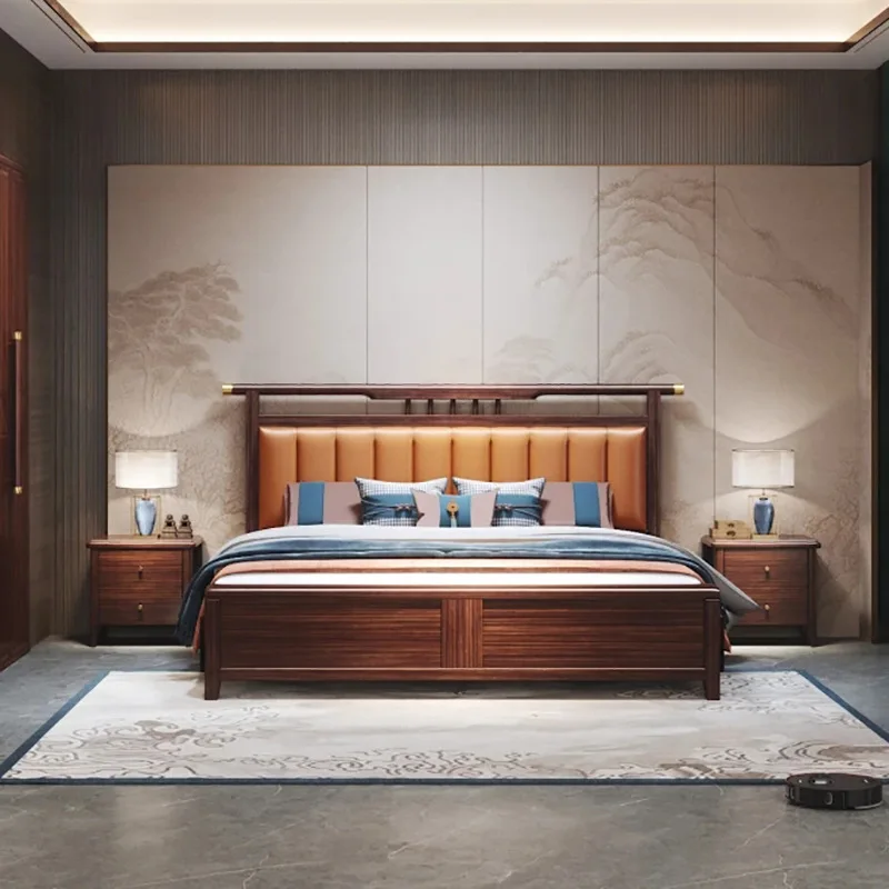 All solid wood ebony new Chinese solid wood bed high-end brand tenon and mortise storage master bedroom modern simplicity and mi