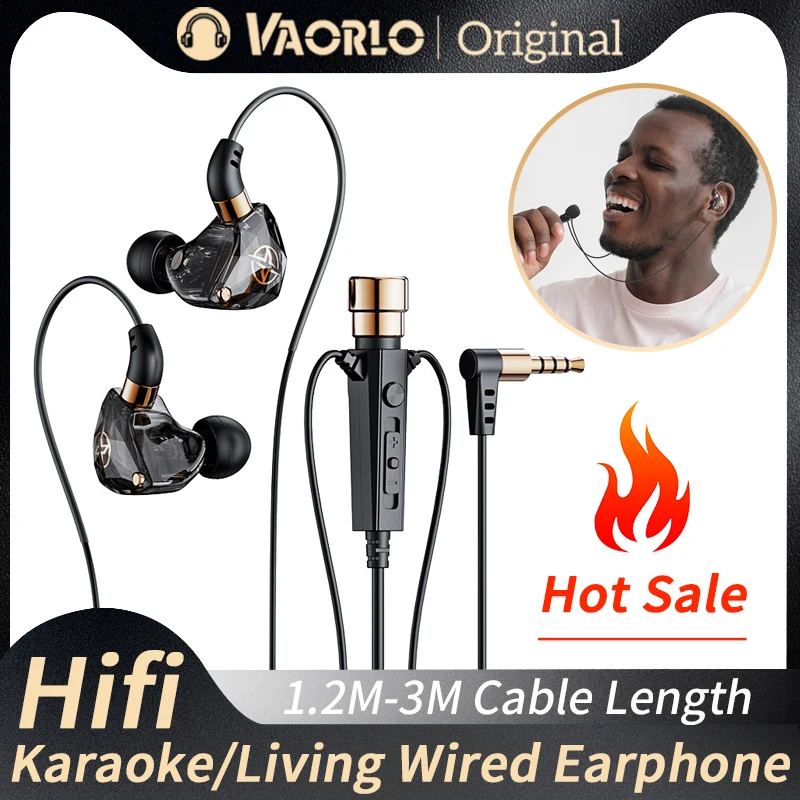 Auriculares con cable HiFi para Karaoke, cascos con micrófono para cantar y vivir, AUX de 3,5mm, graves pesados, cancelación de ruido, 1,2 M, 3M, música KTV