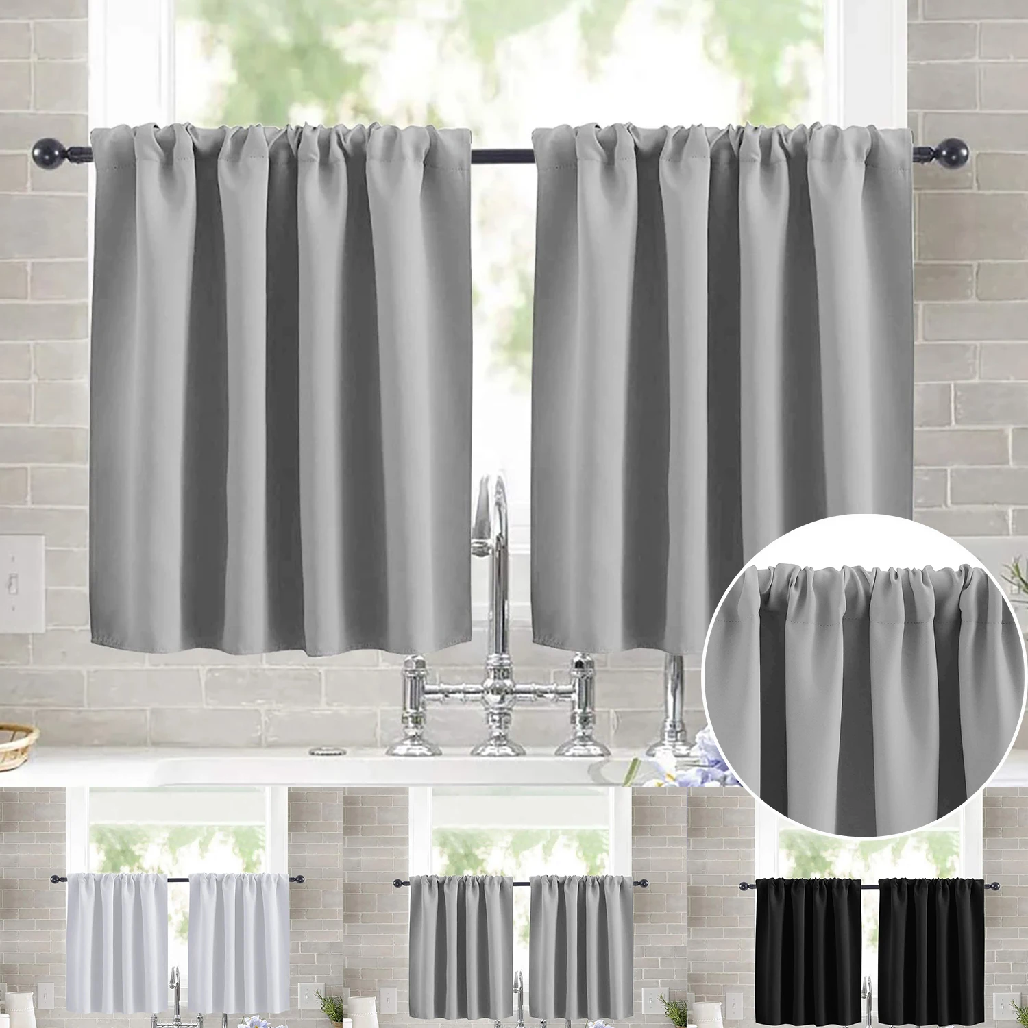 1Panel Short Tier Sheer Curtains Kitchen Drapes Rod Pocket Non-See-Through Window Curtains for Bathroom/ Cortinas Rusticas