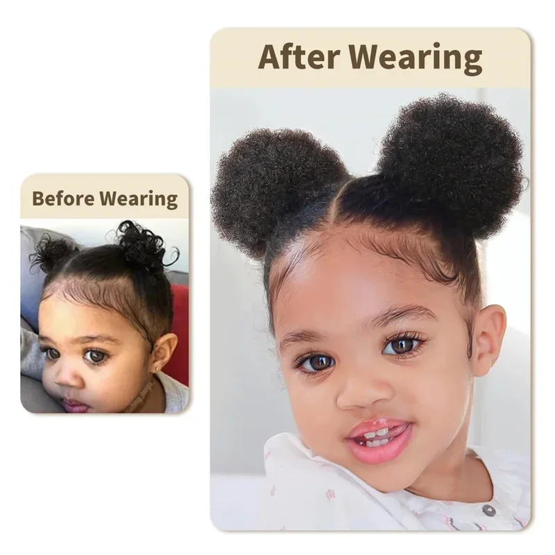 Afro puffs naturalny czarny afro puffowy kok z włosów dla dzieci 100% ludzki włos Remy mały kucyk ze sznurkiem dla małych dziewczynek kręcone