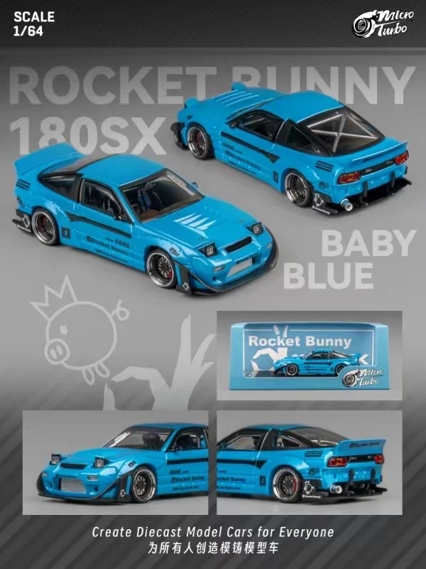 **Pre-order **MicroTurbo MT 1:64 S13 Silvia 180SX Pandem Rocket Bunny Metallic Blue Diecast Model Car