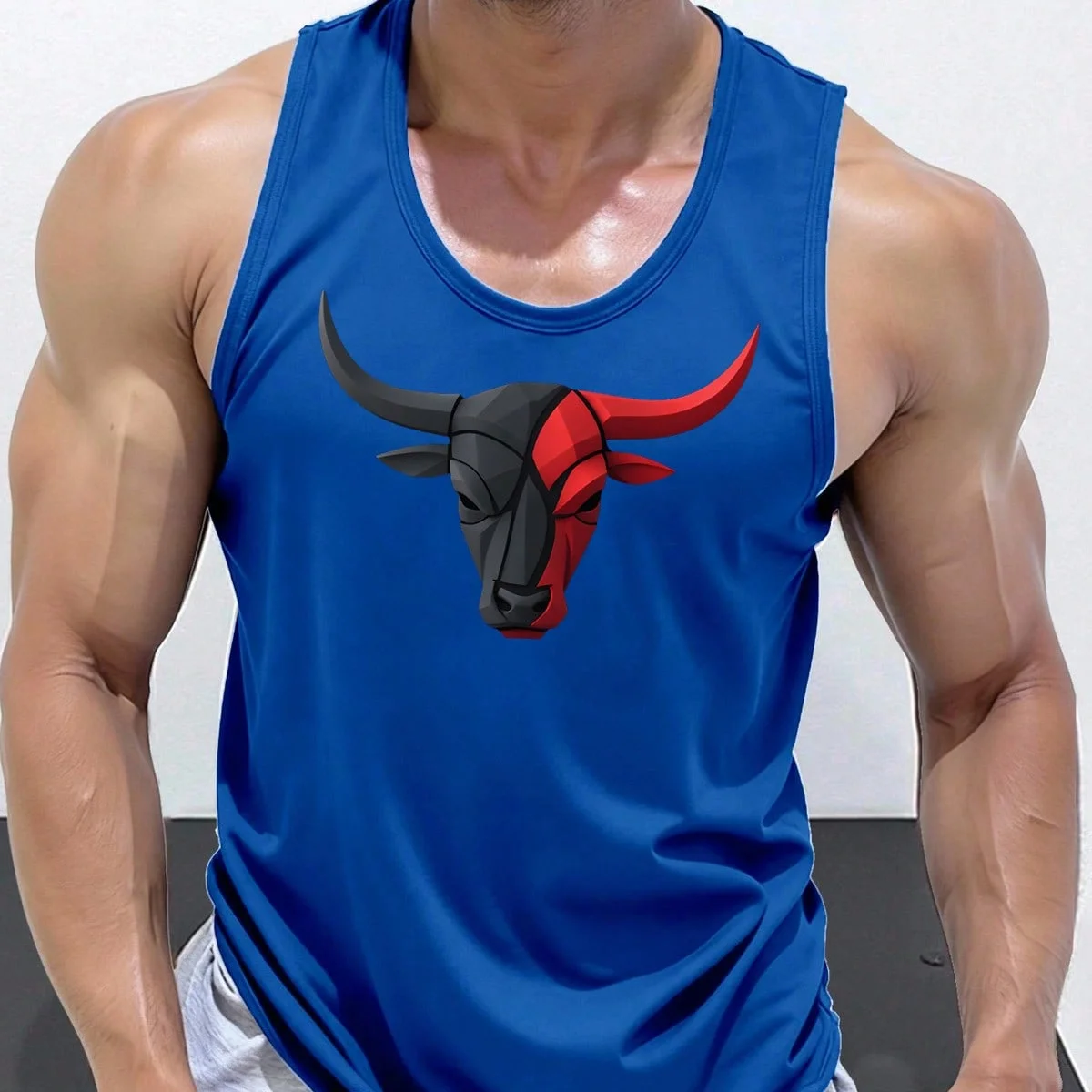Summer Gym Tank Tops Geometric Bull Print Quick Dry Breathable Workout Sleeveless Vest fitness men's t-shirts tank tops clothing