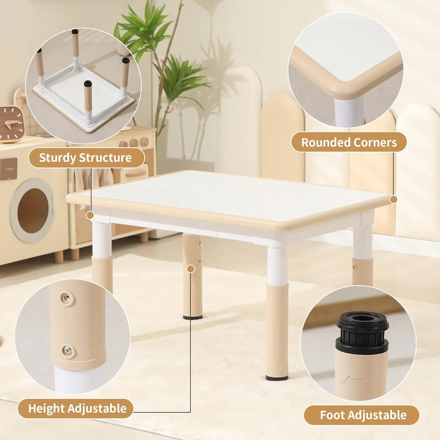 طاولة أطفال وكرسيين، مجموعة طاولات وكراسي للأطفال قابلة للتعديل الارتفاع، 31.5 بوصة طول × 23.6 بوصة عرض طاولة أنشطة للأطفال