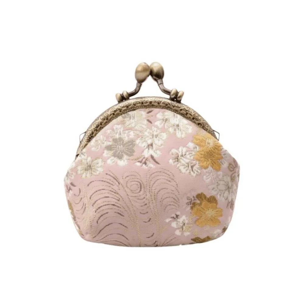 Anti-lost Kiss Lock Coin Purse Polyester Thickened Brocade Mini Pouch Chinese Style Portable Embroidered Small Pocket Necklace