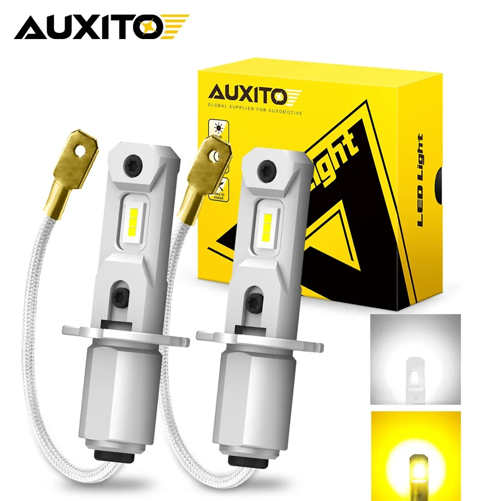 AUXITO 2Pcs H3 LED Fog Light Bulb Mini 1:1 Plug&Play Fanless Car Led Lamp 6500K White Yellow Car Driving Running Lamp Headlight