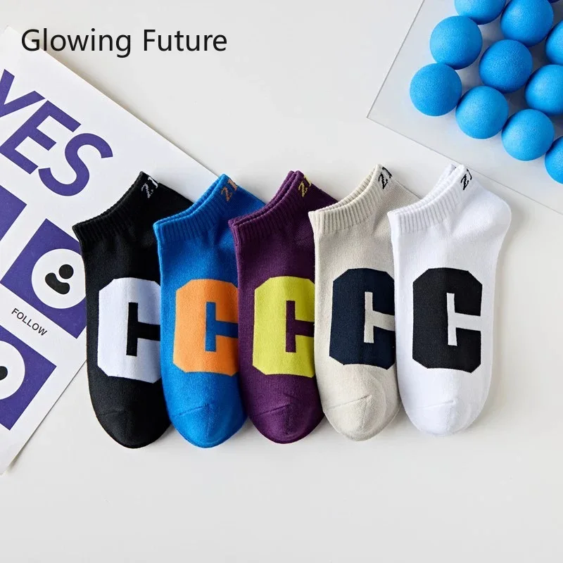 5 Color C Letter Unisex Socks Light Mouth Low Top Invisible  Men's Socks Comfortable Breathable Sweat-absorbing Boat Socks