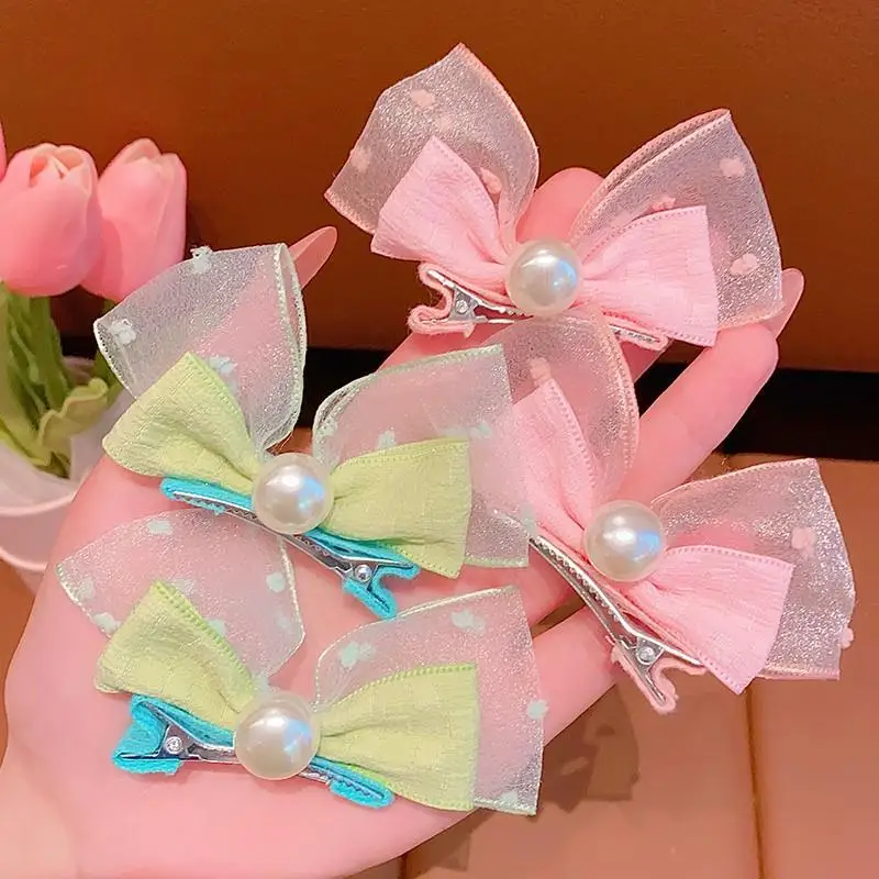 

Sweet Korean Style Pearl Bow Baby Hair Clip Small Fresh Seersucker Children's Hairpin Headwear Female Cute Clip