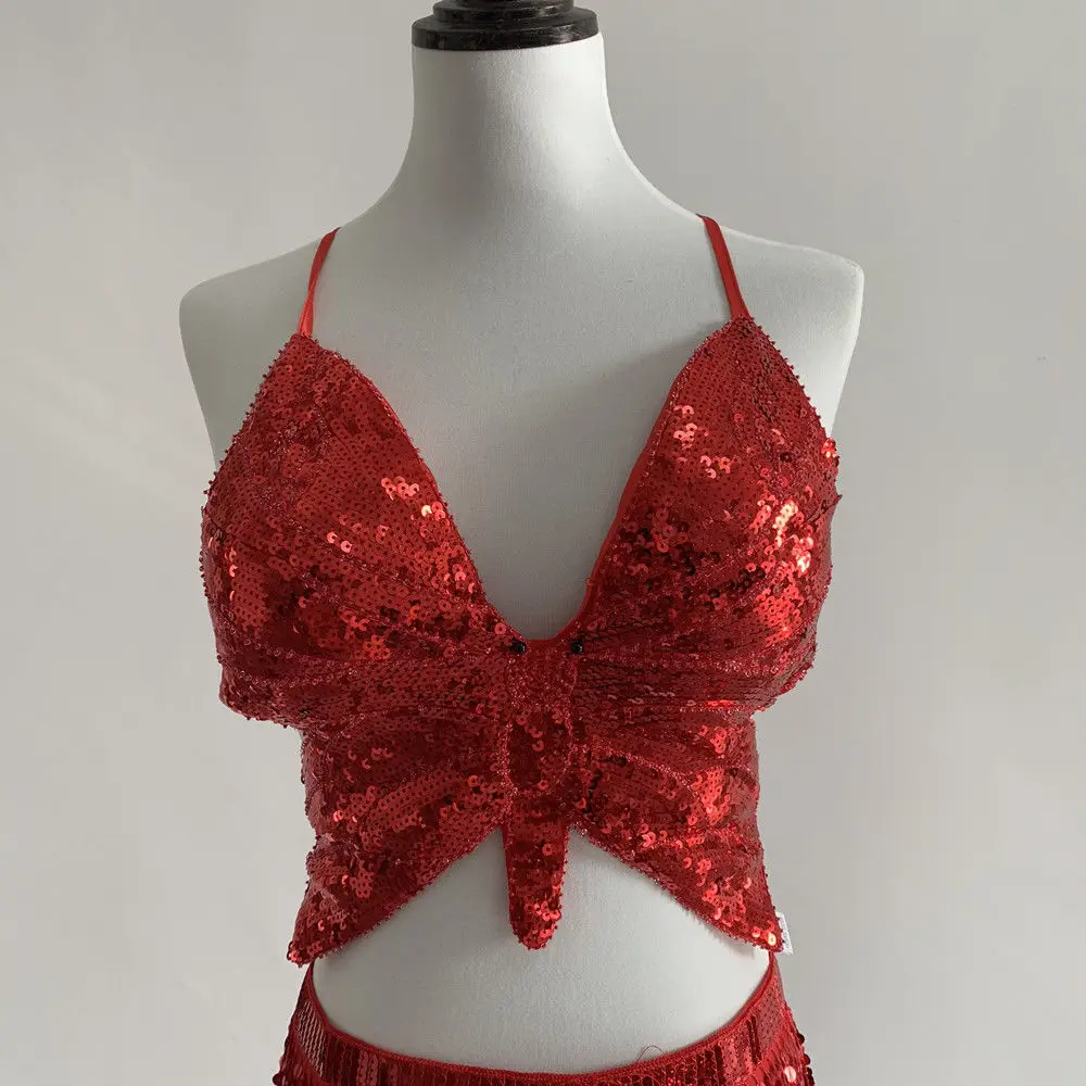 Sexy Backless Bandage Sparkly Sequin Crop Top for Women Fashion Dance Vest Carnival Costume Bra Belly Outfits Sequin Bras - view 3