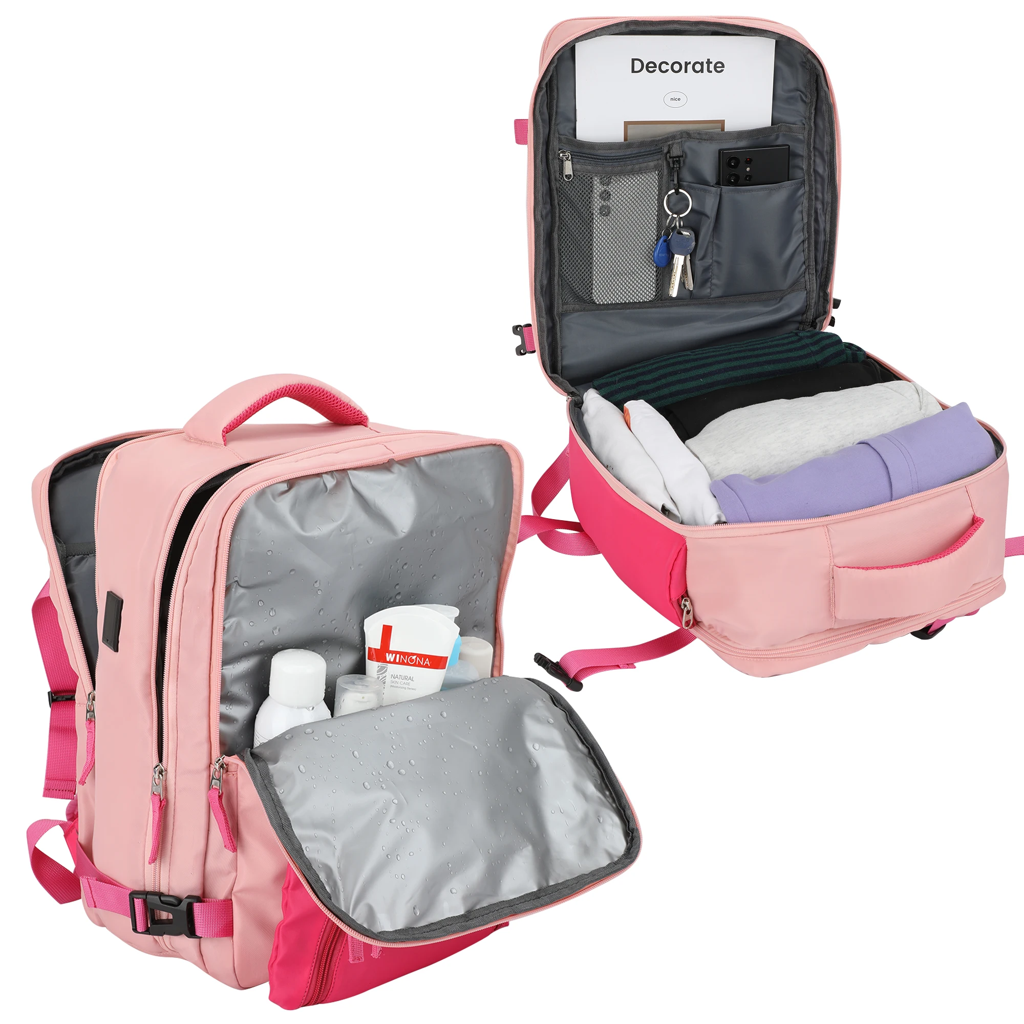 Zaino da viaggio da donna Borsa a tracolla da lavoro per aereo USB per laptop da 17 pollici Borsa da viaggio per studenti in nylon Vendita calda