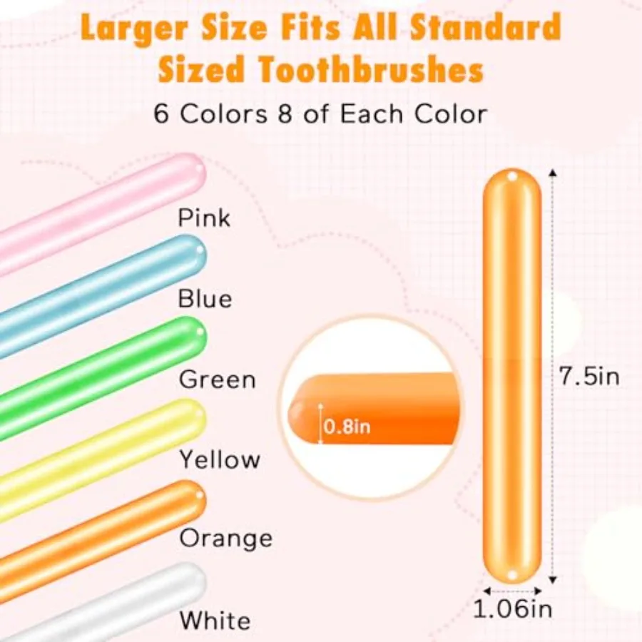 48PCS Large Travel Toothbrush Case Holder, Toothbrush Holders Bulk, Classroom Plastic Pencil Case, Portable Toothpaste Case Cov