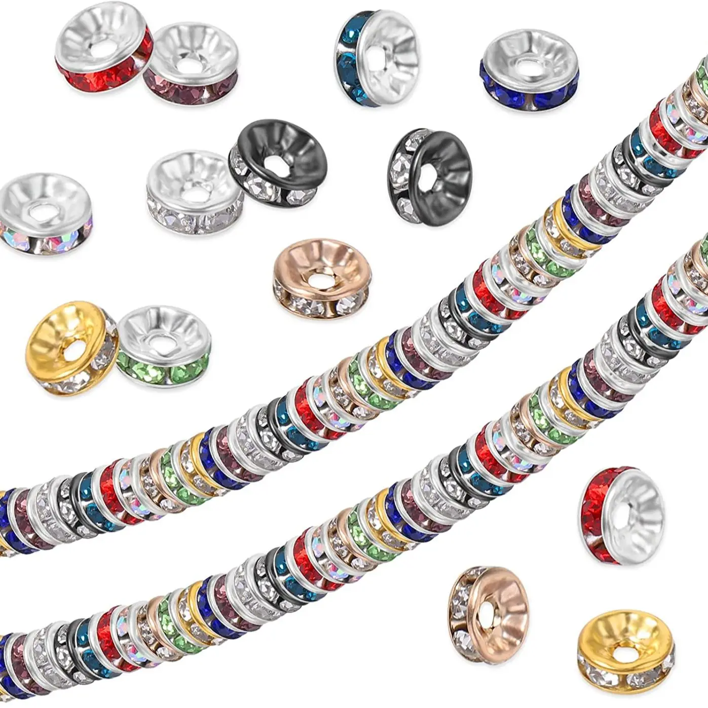 50pcs Brass Crystal Rhinestone Spacer Beads 4/6/8mm Gold Silver AB Color Rondelle Jewelry Makings Findings Bracelet  Accessories
