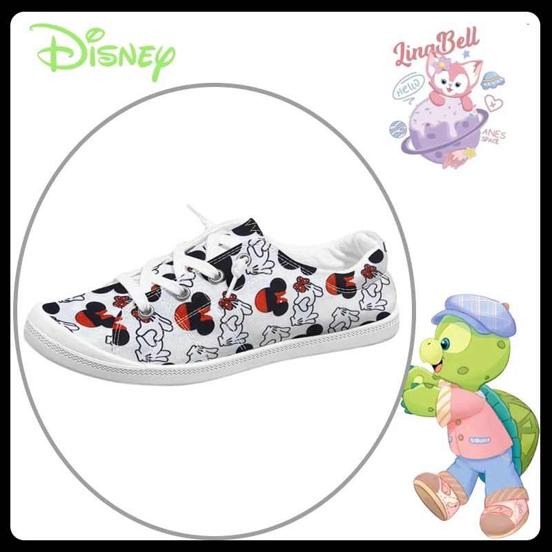 

isney Mickey Print Canvas Shoes for Women, Casual Low-Top Sneakers, Breathable Cartoon Design Flats