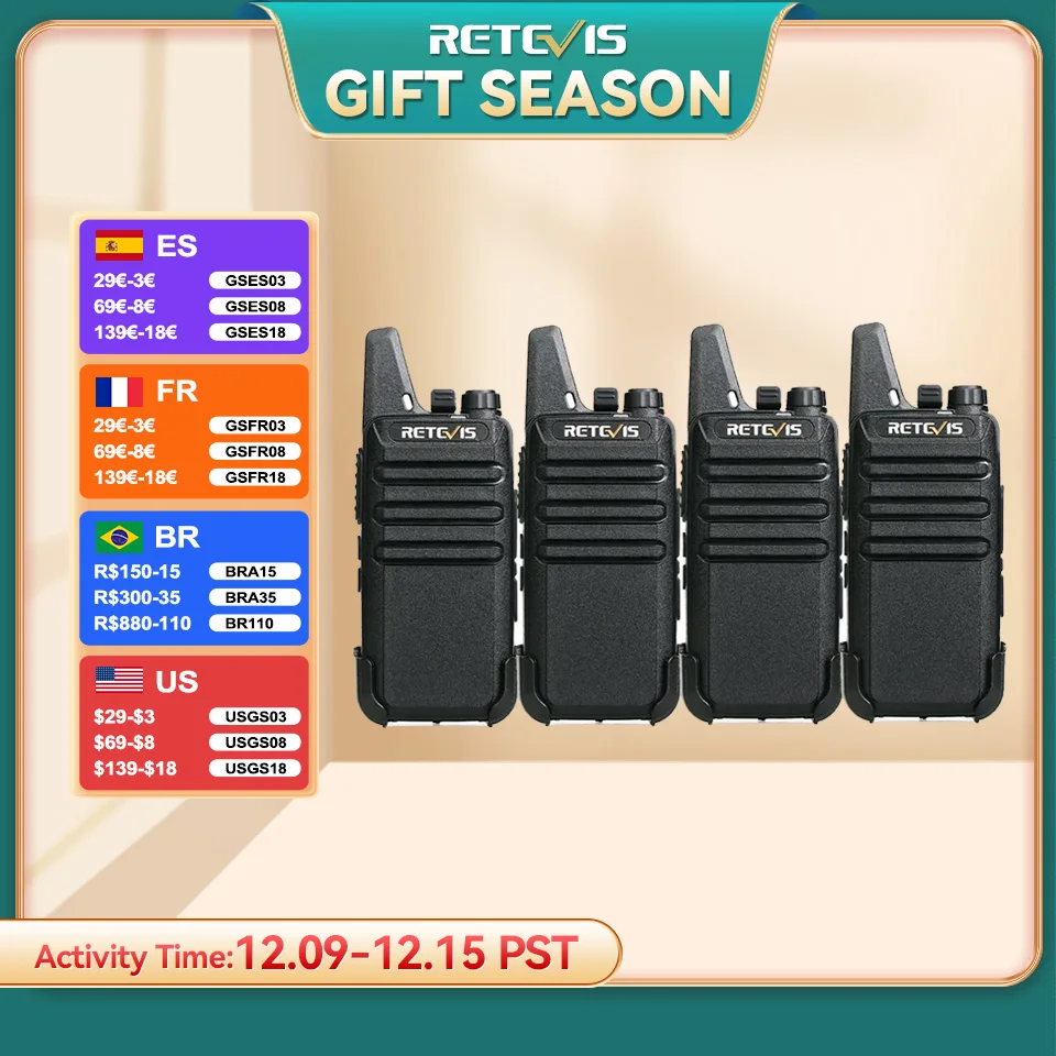 Retevis RT622 Mini Walkie Talkie 4 Pcs Walkie-talkies PMR446 FRS VOX Portable Two Way Radio Station for Restaurant Hotel