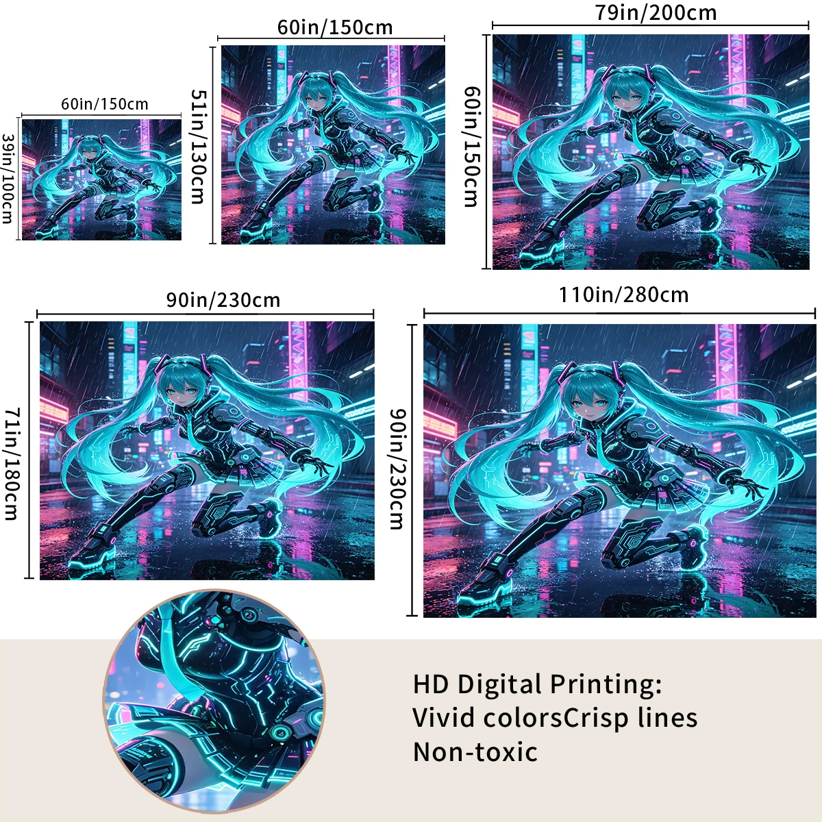 Hatsune Miku Anime Tapestry, Digital Print Wall Hanging Tapestries, Aesthetic Wall Blanket Backdrop Decor, Anime Gift