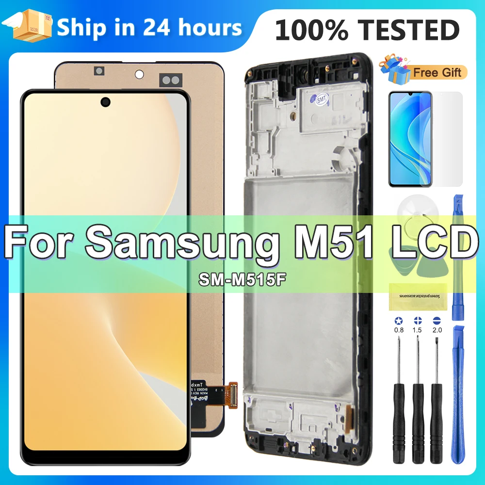 M51 Display Screen with Frame, for Samsung Galaxy M51 M515 M515F Lcd Display Touch Screen Digitizer Replacement for Samsung M51