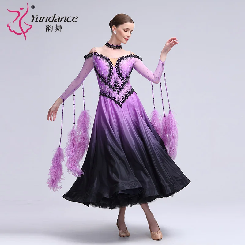 

B-24095 New Women Modern Dance Rhinestone Color Diversity Dress Ballroom National Standard Waltz Competition Performance