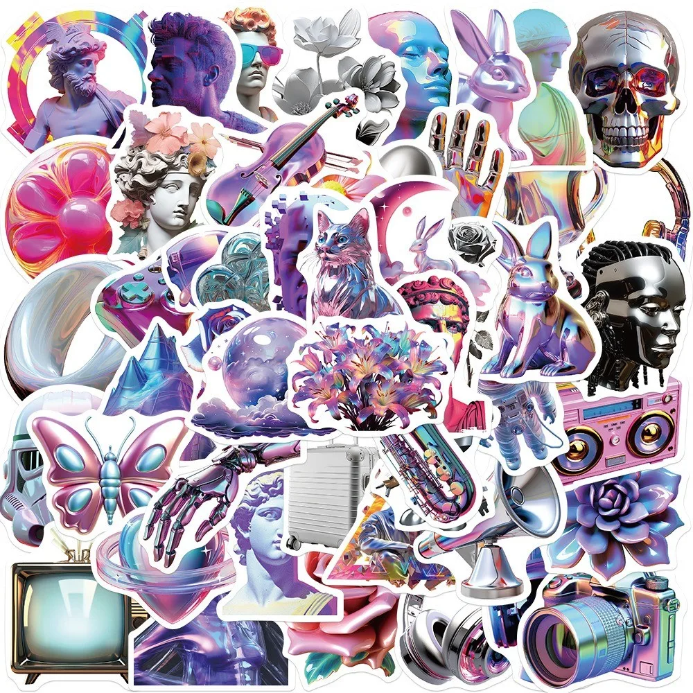 

50-Piece 3D Acid Vaporwave Graffiti Stickers - Unique DIY Waterproof Decor for Guitars, Notebooks BulingBulingStickers Store