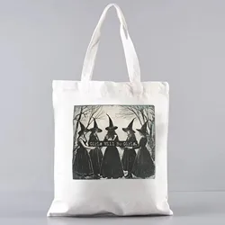 Vintage Girls Be Girls Witch Canvas Bag Funny Witch tote bag Halloween Women Casual Shoulder Bag wprurighy Vibes Graphic