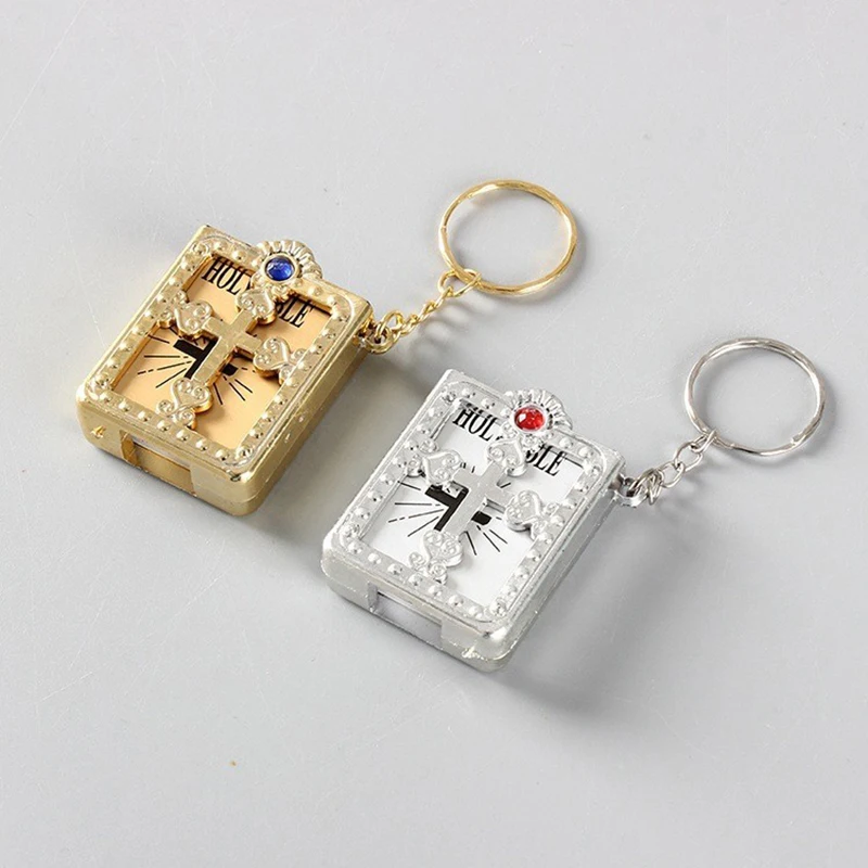 New Mini Holy Bible Book Keychains Religious Paper Spiritual Christian Jesus Cover Keyring Purse Hanging Decoration Gift