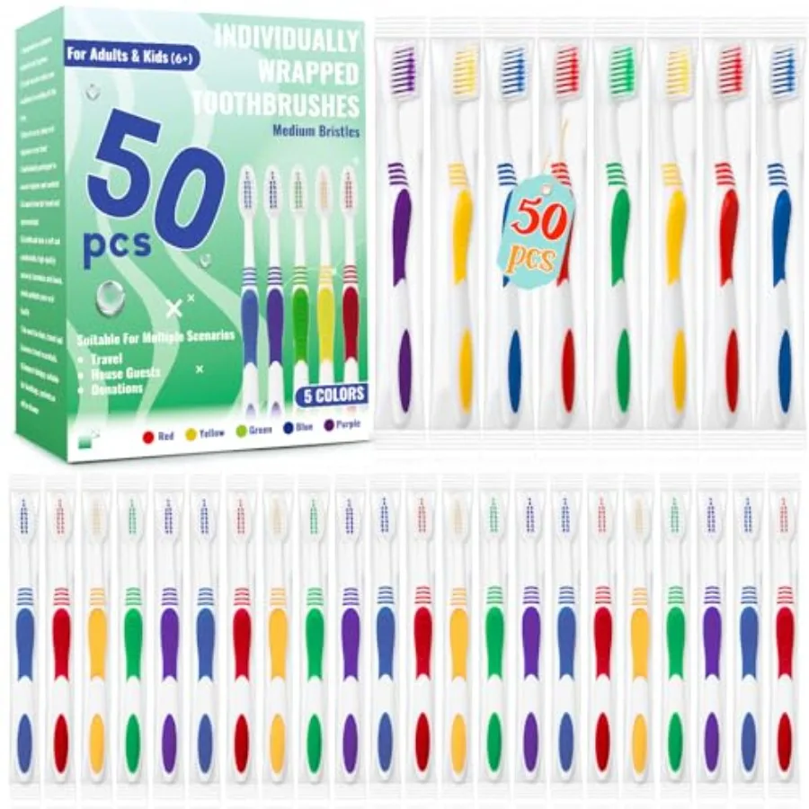 

50 Pcs Toothbrush Bulk Disposable, Travel Toothbrushes Pack, Soft Bristle Individually Wrapped and Good Cleaning for,Adult and