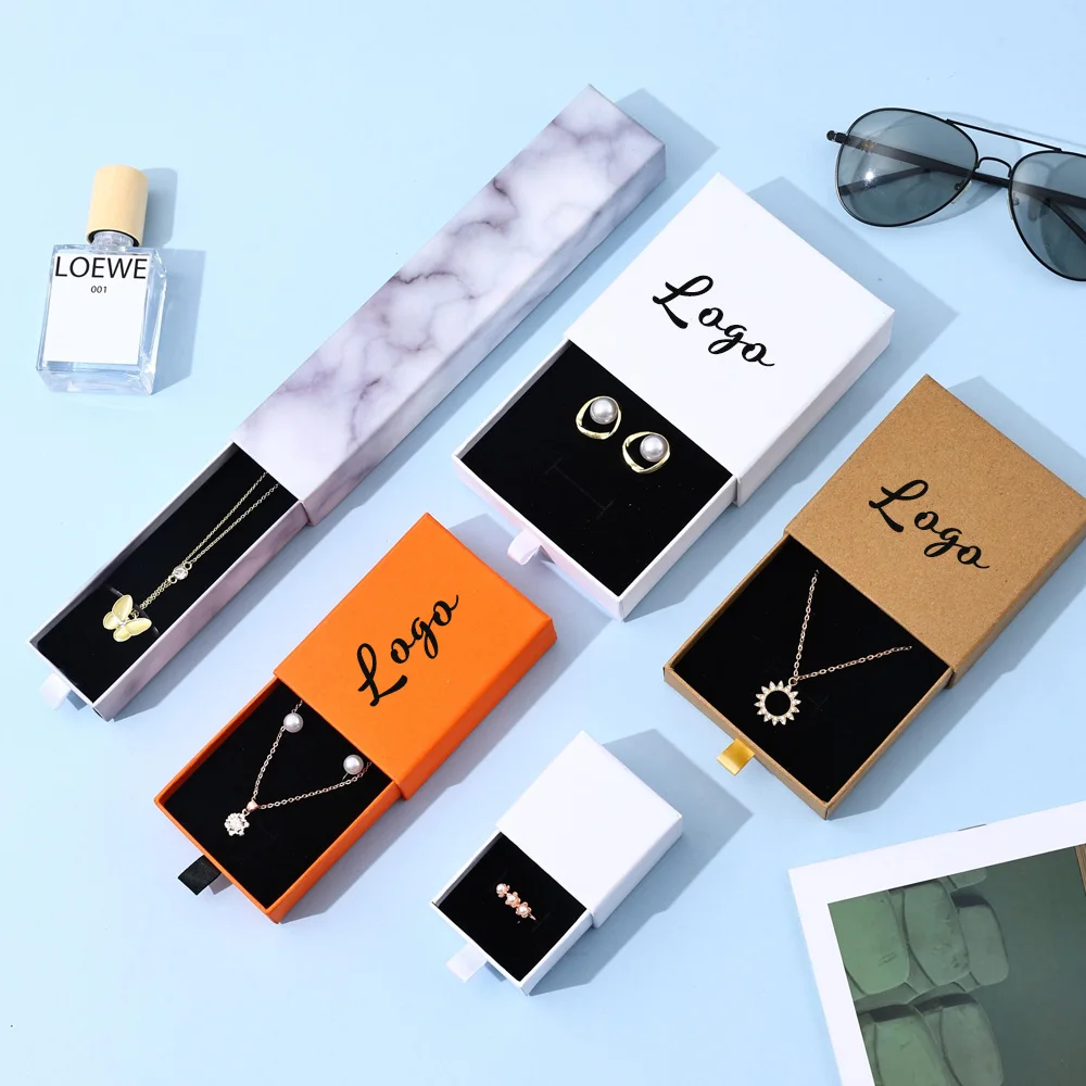 

Custom Logo Jewelry Box Slide Drawers Earring Necklace Bracelets Jewelry Packaging Box Storage Case Small Travel Jewelry Boxes