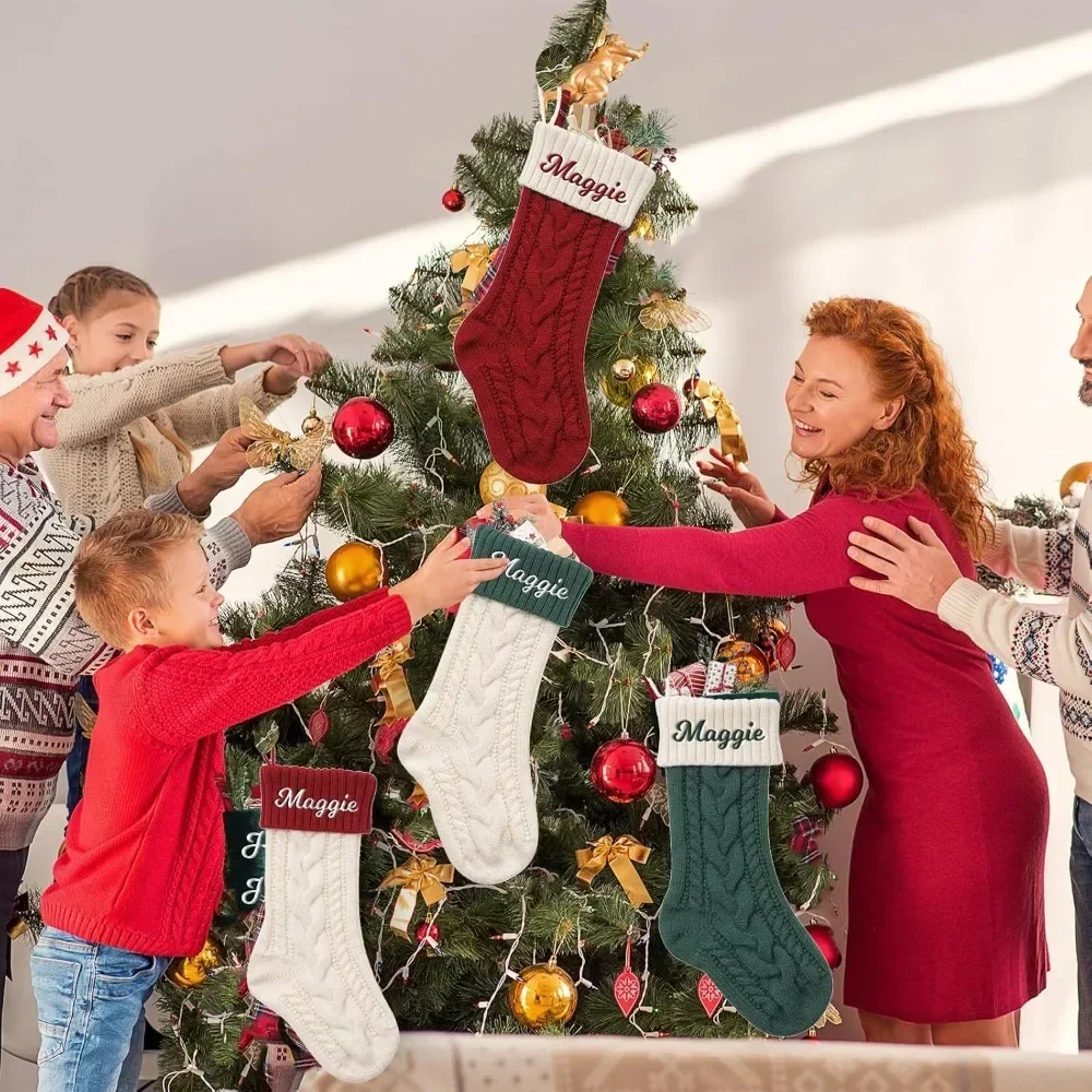 

Personalized Christmas Stockings 4PCS Custom Name Family Christmas Stockings 18” Large Knitted Xmas Fireplace Hanging Stocking