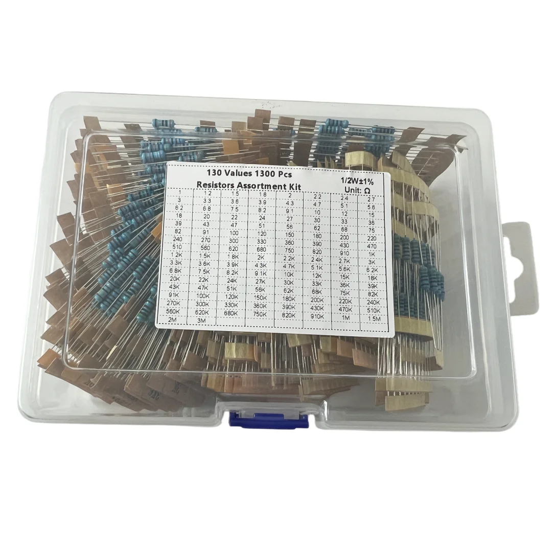 1/2W 130 types of 5 color ring metal film resistor combination kit, 10 pieces of each type, a total of 1300 pieces, accuracy 1%.